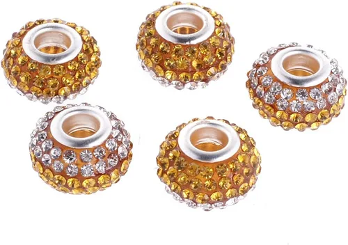 Miniatura 2 de RUBYCA Cuentas grandes de cristal checo con agujero grande para pulseras europeas (10 unidades, 0.591 in, oro y blanco)