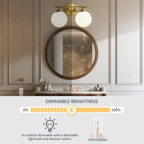 Miniatura 3 de Rayogale Lámparas de baño doradas, ETL 2 luces de tocador sobre espejo con vidrio esmerilado, iluminación suave, apliques de baño de 15 pulgadas
