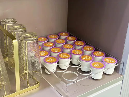Miniatura 6 de IEEK Paquete de 2 soportes planos de 24 ranuras para cápsulas de café, organizador de cajones de taza K para oficina y cocina, bandeja organizadora