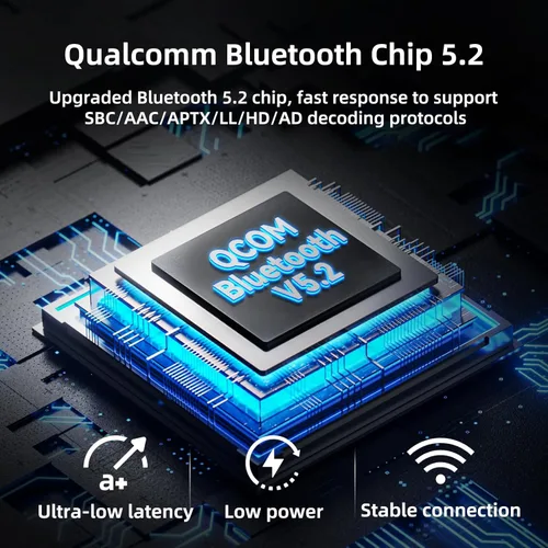 Miniatura 3 de Receptor transmisor Bluetooth aptX adaptativo/baja latencia/HD Bluetooth adaptador 5.2 compatible con 2 teléfonos AirPods, receptor de audio