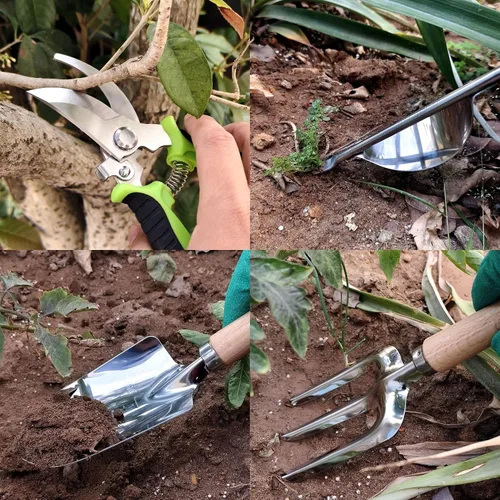 Miniatura 7 de Juego de 41 herramientas de jardinería de alta calidad, kit de herramientas de jardinería de acero inoxidable, con agarre de goma antideslizante