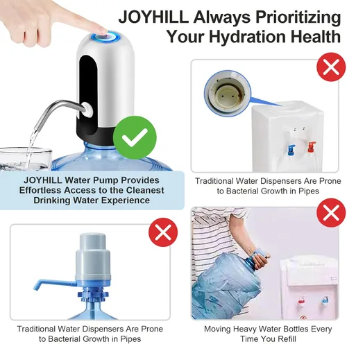 Miniatura 7 de Dispensador de botellas de agua de 5 galones Joyhill, bomba de botella de agua de carga USB, bomba dispensadora de agua portátil para acampar Blanco