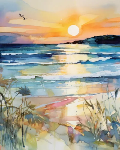 Kit de Pintura por Números Tucocoo con Lienzo de Paisaje Marino de Playa al Atardecer 40x51 cm, Pintura al Óleo DIY para Niños, Estudiantes, Adultos