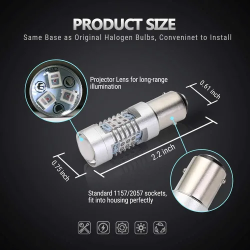 Miniatura 5 de Antline Bombillas LED extremadamente brillantes 1157 1157A 2057 2357 7528 2057A BAY15D 21-SMD 2835 conjuntos de chips 1260 lúmenes, bombillas LED