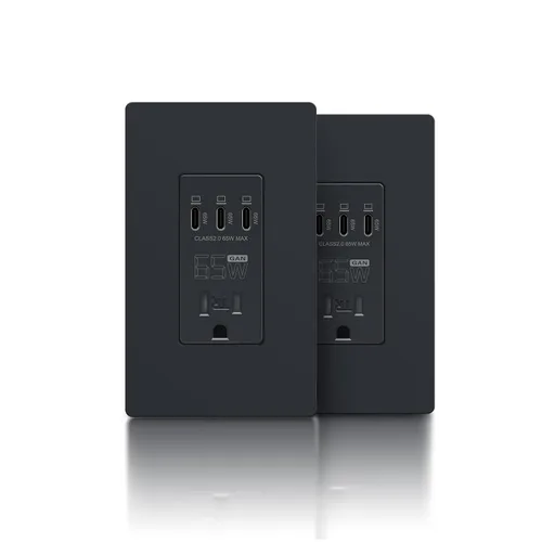 Miniatura 13 de TOPELER Tomacorriente USB de pared negra, tomacorriente USB de carga ultrarrápida GaN de 65W para laptop, receptáculo resistente a manipulaciones