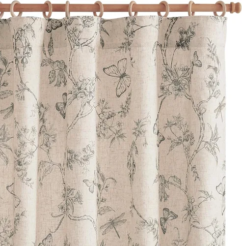 Miniatura 34 de Jinchan Cortinas de Mezcla de Lino con Estampado Floral para Sala de Estar, 84 Pulgadas de Largo, Cortinas con Bolsillo para Varilla y Tab Trasera