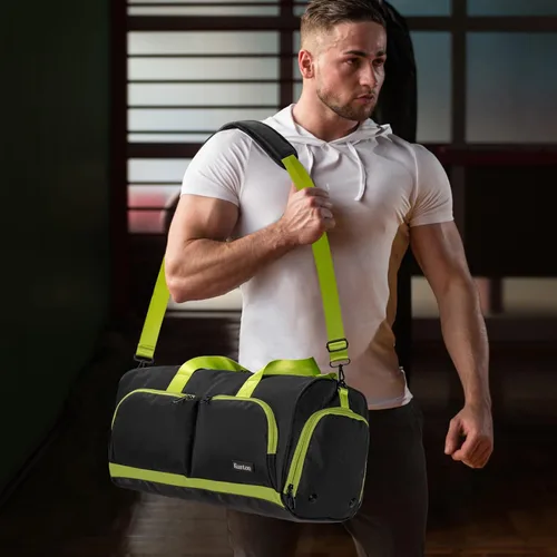 Miniatura 6 de Kuston Bolsa de gimnasio deportiva con compartimento para zapatos y bolsillo húmedo, bolsa de lona para gimnasio para hombres y mujeres