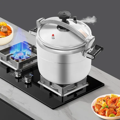 Miniatura 5 de Olla a presión de aluminio de 31.7 cuartos de galón, 2 válvulas de seguridad, 5 PSI de gran capacidad, olla para cocinas o uso comercial, estufas