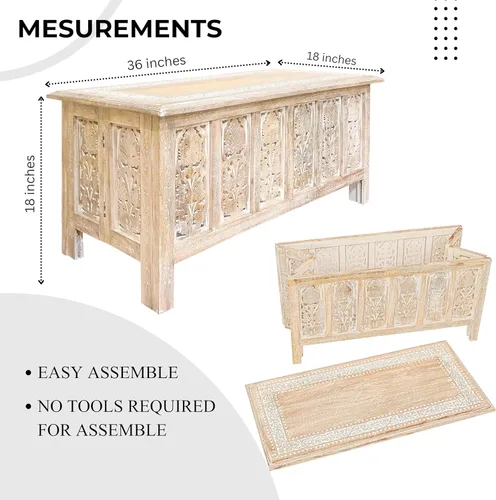 Miniatura 3 de Mesa de café rectangular de The Wooden Town – Acabado lavado blanco de 36x18 pulgadas Moderna mesa central de madera para sala de estar Mesa