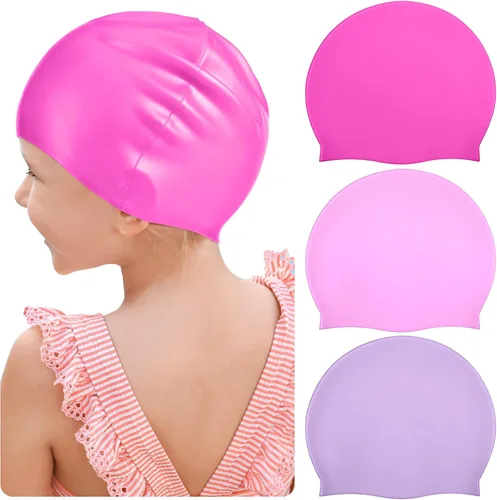 Miniatura 10 de Zhanmai 3 gorras de natación para niños de cabello largo de silicona para niñas y adolescentes con trenzas de pelo largo y rizado, rastas grandes