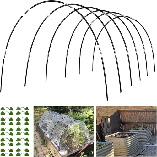 Miniatura 9 de Aros de Jardín Túnel de Cultivo para Camas Elevadas, 6 Juegos 25.6" x 31.5" Aros de Invernadero de Acero Resistente al Óxido, Marco de Estacas