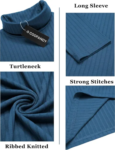 Miniatura 5 de COOFANDY Camisetas de manga larga con cuello alto para hombre, ajustadas, acanaladas, básicas, suéter de punto ligero