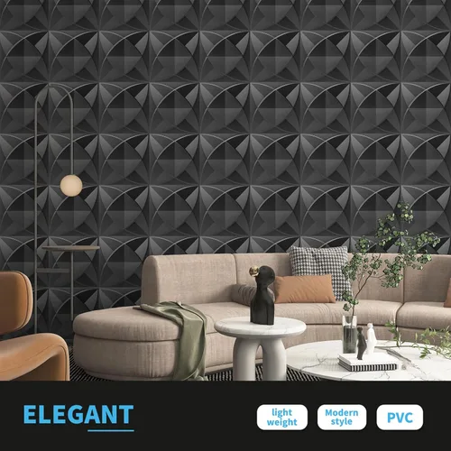 Miniatura 2 de Art3d Paneles decorativos texturizados de PVC 3D para decoración de paredes interiores en sala de estar, dormitorio en negro, paquete de 33