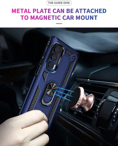 Miniatura 3 de Funda para Moto Edge 2021, con protector de pantalla, [grado militar] probada en caídas de 16 pies, funda protectora magnética con función atril Azul