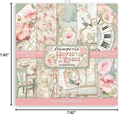 Miniatura 10 de STAMPERIA INTERNATIONAL, KFT Scrapbooks - Bloc de papel de 8 x 8 pulgadas, 10 unidades, rosa de casa, 20.3 x 20.3 (8 x 8 pulgadas), multicolor