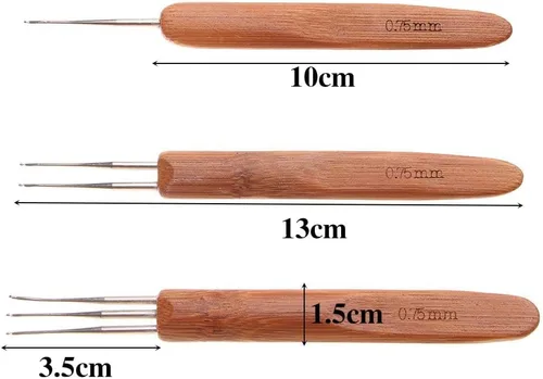 Miniatura 5 de 0.020 in 0.030 in 1/2/3 cabeza dreadlock ganchillo gancho mango de bambú trenza pelo rastas aguja tejer ganchillo pelo dreadlock trenza accesorios