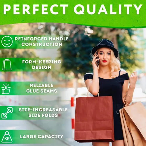 Miniatura 3 de Bolsas de papel kraft con asas. Bolsas de papel biodegradables de 150 GSM con asas para cualquier ocasión, Rojo