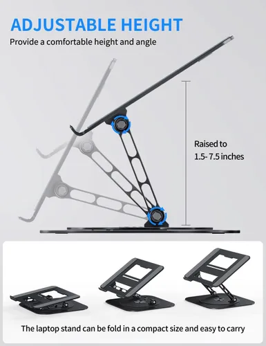 Miniatura 3 de AOEVI Soporte ajustable para laptop con base giratoria de 360°, soporte para computadora portátil ergonómico plegable elevador para computadora