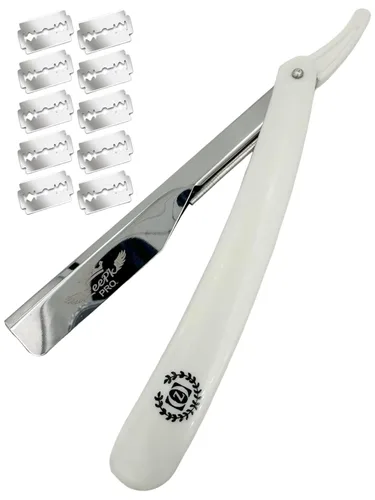 Maquinillas de afeitar para hombres Afeitado Recto Rasierer Rasurar Cuchilla Maquina Rojo + 10 Cuchillas Desechables (blanco)