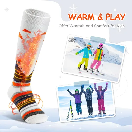 Miniatura 5 de Cimkiz Calcetines de esquí para niños, cálidos, térmicos, para nieve, esquí, snowboard, patinaje para niños y niñas, 2 pares3 pares