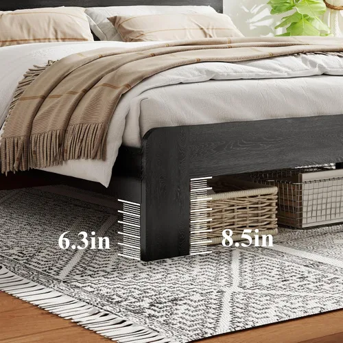 Miniatura 6 de Marco de cama de madera tamaño King con cabecera, base de cama de plataforma estilo granja rústica con soporte de listones de madera, resistente