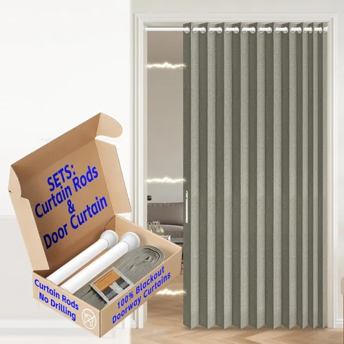 Miniatura 78 de AJAZZ Cortina de puerta magnética 100% opaca de acordeón para armario, cortina invisible para puerta interior de dormitorio, sala de estar, pasillo