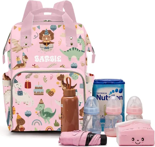 Miniatura 18 de Linda bolsa de pañales personalizada de dinosaurio tropical de gran capacidad para bebé, niño y niña, impermeable, con nombre personalizado, mochila