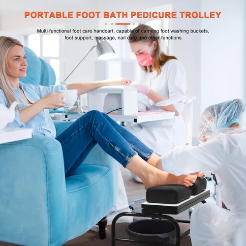Miniatura 2 de Elitzia Carro Portátil de Pedicura con Reposapiés - Carro de Salón de Belleza y Baño de Pies para Uñas - Estación de Soporte Profesional ET27971