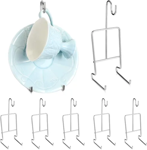 Soporte de exhibición de taza de té y platillo, 8 piezas, soporte de metal para platillos para tazas de té, café, organizador para platos de cocina