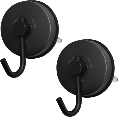 YOHOM Ganchos de ventosa para toallero de ducha, ganchos negros para toallas de baño, ganchos de lufa para ducha, toallero de succión de acero