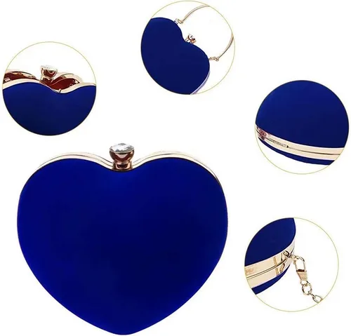 Miniatura 4 de Bolsos de embrague en forma de corazón de terciopelo para mujeres fiesta de noche Tote con cadena de hombro
