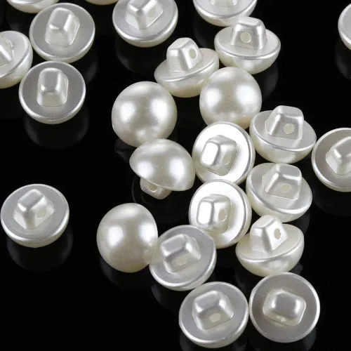 Miniatura 6 de AMORNPHAN 100 botones redondos blancos de perlas de resina de 0.551 in con forma de hongo con agujero para coser ropa, vestido, suéter
