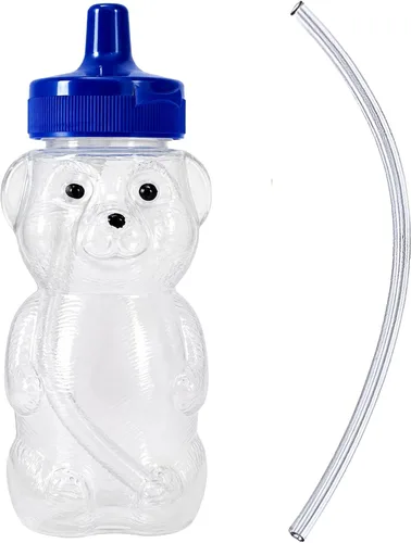 TalkTools Vaso con pajita con forma de osito Miele con asa, 5oz – Entrenador de pajita suave para bebés y niños pequeños de 4+ meses – Agarre fácil,