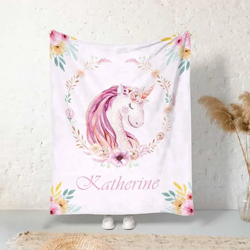 Miniatura 22 de Manta personalizada para niñas con nombre, manta personalizada de perezoso y mariposa, manta de forro polar suave para recién nacidos, baby shower