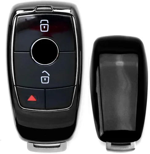 iJDMTOY Funda protectora para llavero de TPU con acabado cromado negro compatible con Mercedes Clase E 2017 en adelante, Clase S 2018 en adelante,