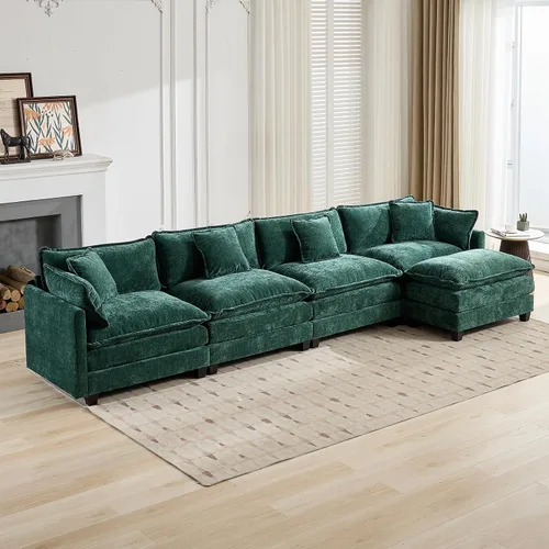 Miniatura 69 de Sofá modular negro de 111.5 pulgadas, sofás seccionales grandes de 3 plazas para sala de estar, sofá nube de tela de felpilla de gran