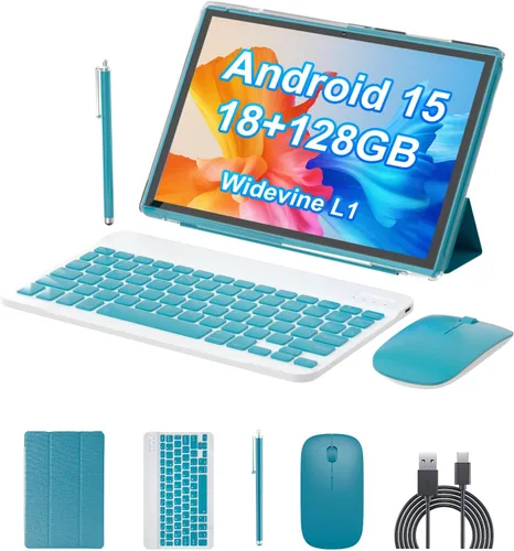 PEICHENG Tablet Android 15.0 de 10 pulgadas, 18 GB de RAM+128 GB ROM+2 TB expandibles, juego de pestañas con teclado/estuche/ratón/lápiz capacitivo,