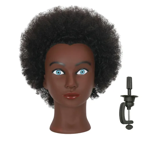 Miniatura 8 de Cabeza de maniquí con cabello humano 100% real para práctica afroamericana, maniquí estilo muñeca, cabeza trenzada, cosmetología, entrenamiento