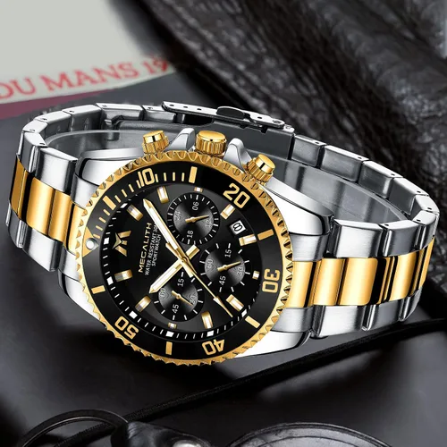 Miniatura 8 de MEGALITH Relojes para hombre, acero inoxidable, impermeable, analógico, de cuarzo, cronógrafo, de negocios, para hombres, fecha automática