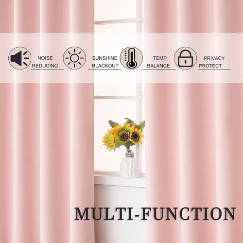 Miniatura 4 de KEQIAOSUOCAI Cortinas rosa bebé de 63 pulgadas para habitación de niñas - Con aislamiento térmico que oscurece la habitación, cortinas de ventana