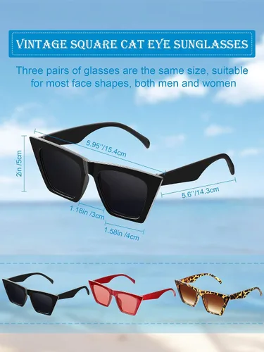 Miniatura 2 de 3 pares vintage cuadrado ojo de gato gafas de sol unisex pequeño moda cateye gafas de sol