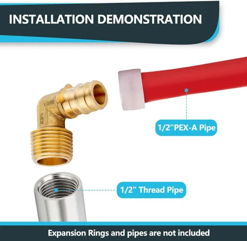 Miniatura 4 de Codo NPT macho de 1/2 x 1/2 pulgadas, accesorios de expansión PEX-A, para accesorios de manguera de tubería PEX, ASTM F1960 (PEX1960097)