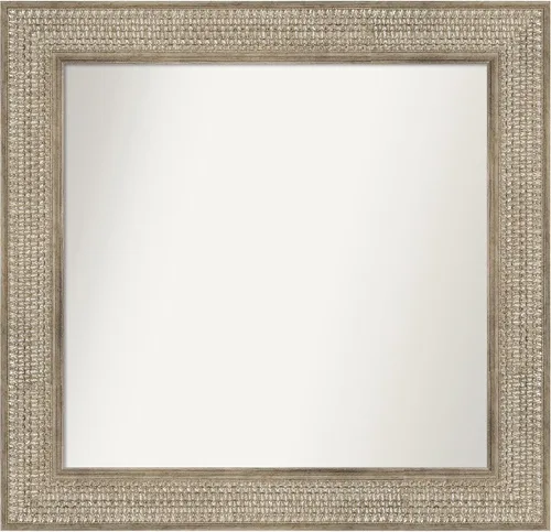 Miniatura 292 de Amanti Art Espejo de baño plateado para sobre fregadero, 26 x 26 pulgadas, espejo cuadrado de níquel pulido, marco de madera tradicional mediano, se