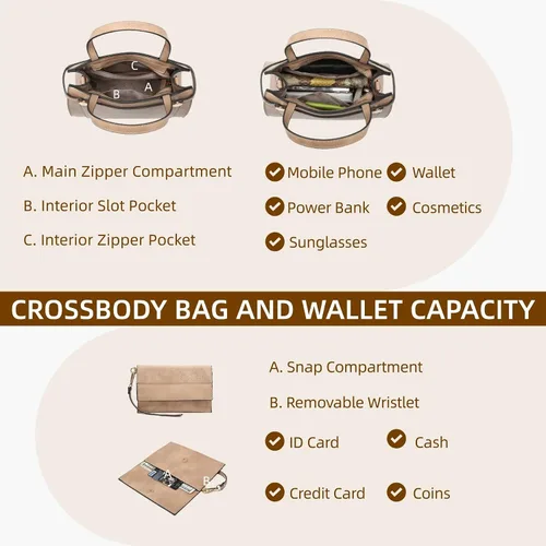 Miniatura 8 de Bolsos y bolsos de mano para mujer, bolso tipo tote, bolso de hombro con asa superior, bolso tipo sobre, juego con cartera, bolso grande de trabajo