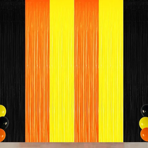Decoraciones de Fiesta de Cumpleaños de Construcción, Telón de Fondo de Flecos de Aluminio Naranja Negro Amarillo, Decoraciones de Fiesta de Camión