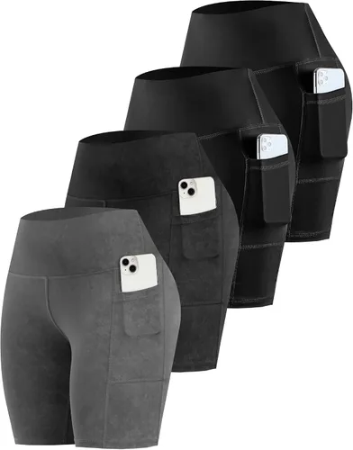 Miniatura 10 de CHRLEISURE - Pantalones cortos de ciclismo para mujer con bolsillos de licra, cintura alta, con control de abdomen para entrenamiento, yoga