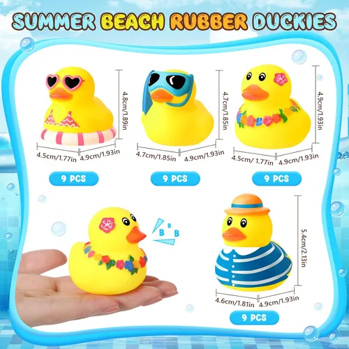 Miniatura 3 de Honoson 36 piezas de patitos de goma de verano a granel, mini pato de goma para baño, tina, patito chirriante lindo para aula, carnaval, verano