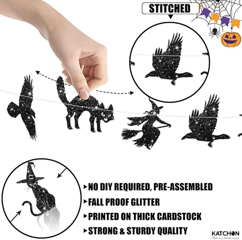 Miniatura 3 de KatchOn, Guirnalda de Halloween naranja y negra con purpurina, 10 pies, paquete de 3, banderines para decoraciones de Halloween, guirnalda