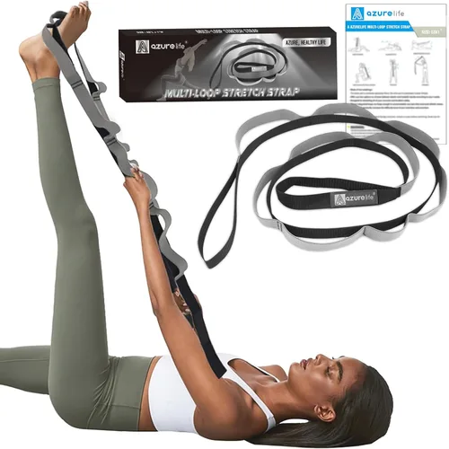 Miniatura 2 de A AZURELIFE Half-Elastic Stretch Straps with 11 Loops, Stretching Strap for Physical Therapy, Multi-Loop Yoga Strap Fitness Exercise Strap for Yoga