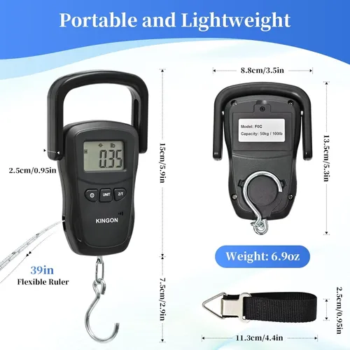 Miniatura 7 de Báscula de equipaje recargable, báscula digital portátil para viajes, báscula de peso de maleta con correa y mango cómodo, capacidad de 110 libras